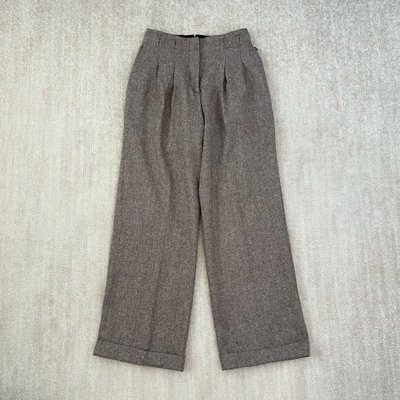 House of Foxy Wool Herringbone Wide Leg Pleated Trousers Pants UK 10 US 6 - Picture 1 of 11